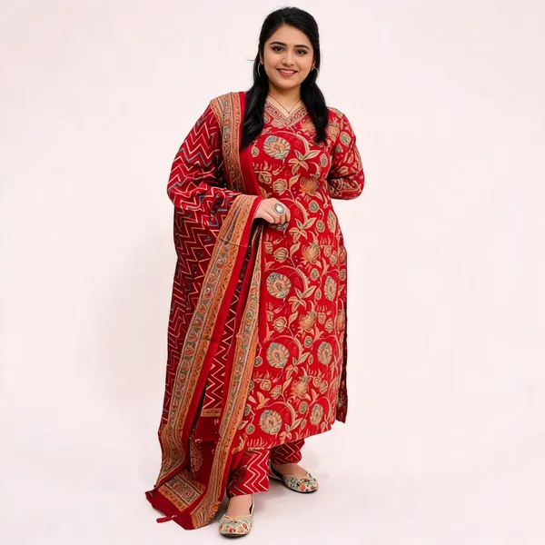 Salim_Red_Sequin_Embellished_Cotton_Kurti_Pant_Set