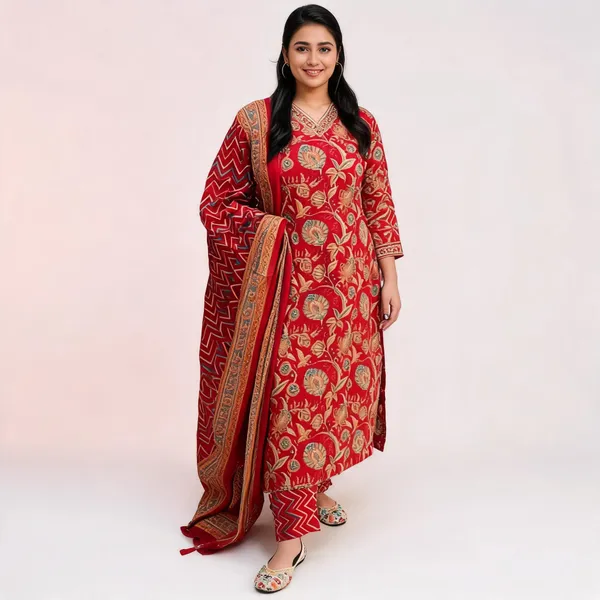 Salim_Red_Sequin_Embellished_Cotton_Kurti_Pant_Set