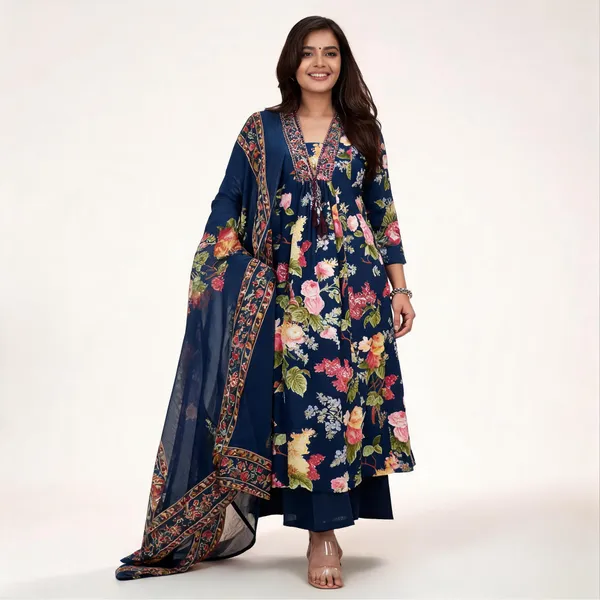 Floral_Printed_Cotton_Kurta_Pant_Set_With_Mulmul_Dupatta_For_Women_Premium_Ethnic_Wear