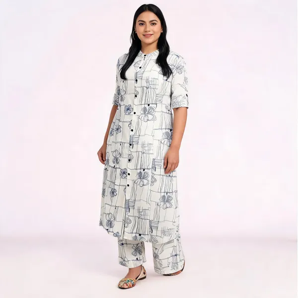 Blue_Sketch_Floral_Cotton_Kurti_Pant_Set