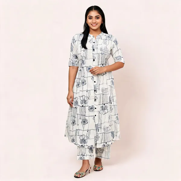Blue_Sketch_Floral_Cotton_Kurti_Pant_Set
