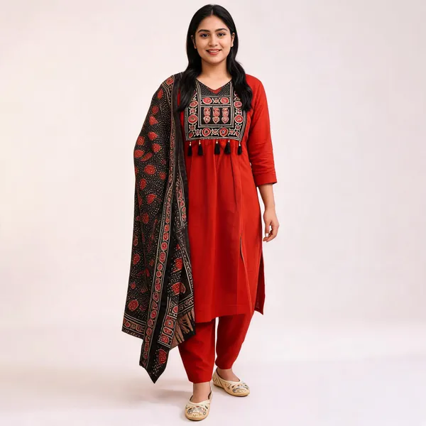 Aarohi_Cotton_Kurti_Pant_Set_With_Ajrakh_Print_Dupatta