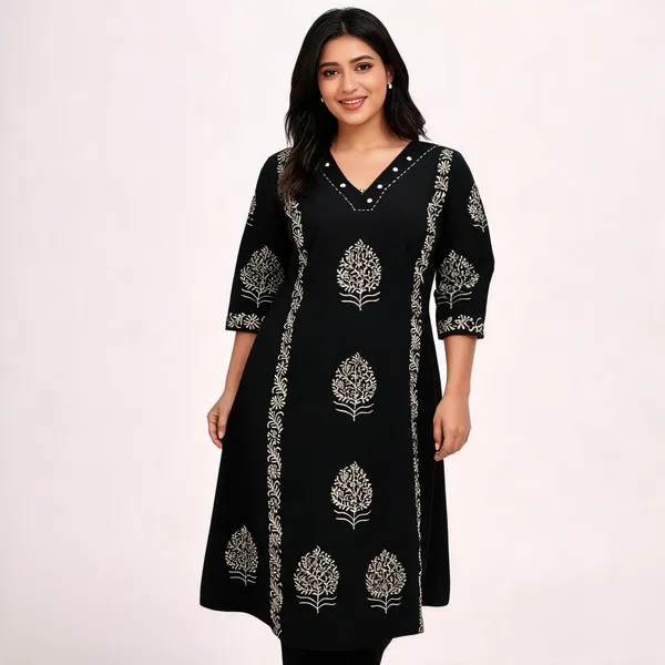 Midnight_Bloom_Handblock_Cotton_Kurti_Pant_Set