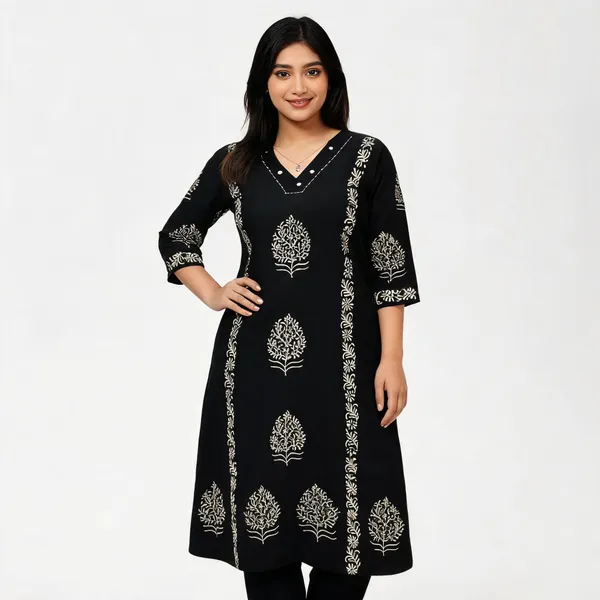 Midnight_Bloom_Handblock_Cotton_Kurti_Pant_Set