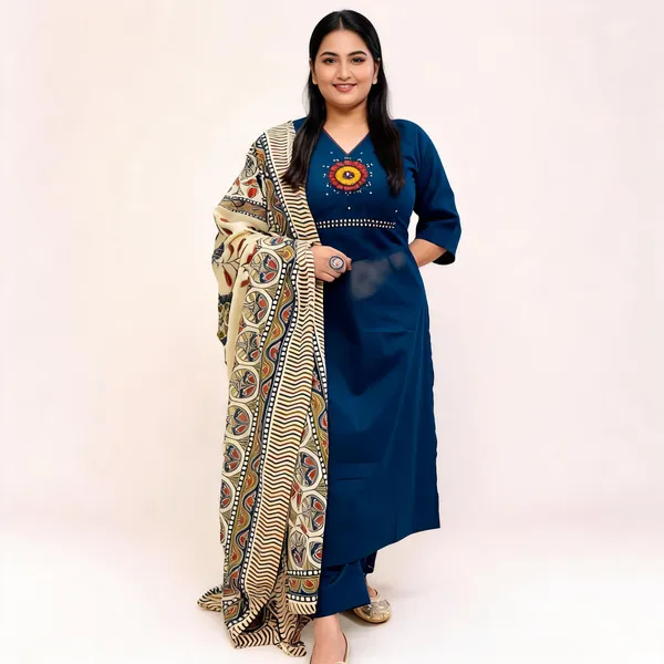 Dhabu_Cotton_Kurta_Pant_Set_With_Kutch_Embroidery_Mirror_Work_Printed_Dupatta_For_Women