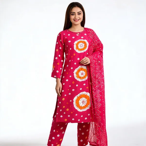 Rangriti_Pure_Cotton_Discharge_Print_Kurti_Pant_Set_With_Dupatta
