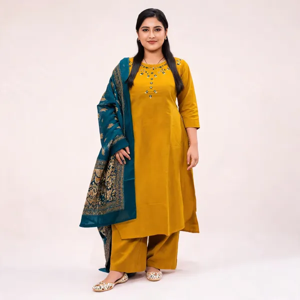 Nri_Yellow_Embroidered_Cotton_Kurti_Set_With_Dupatta