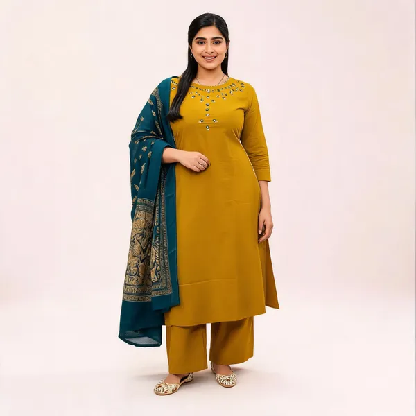 Nri_Yellow_Embroidered_Cotton_Kurti_Set_With_Dupatta
