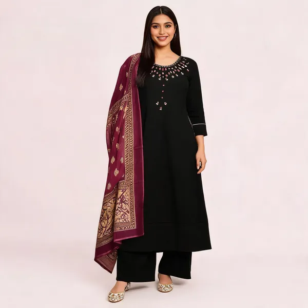 Black_Emblem_Embroidered_Cotton_Kurti_Set_With_Dupatta