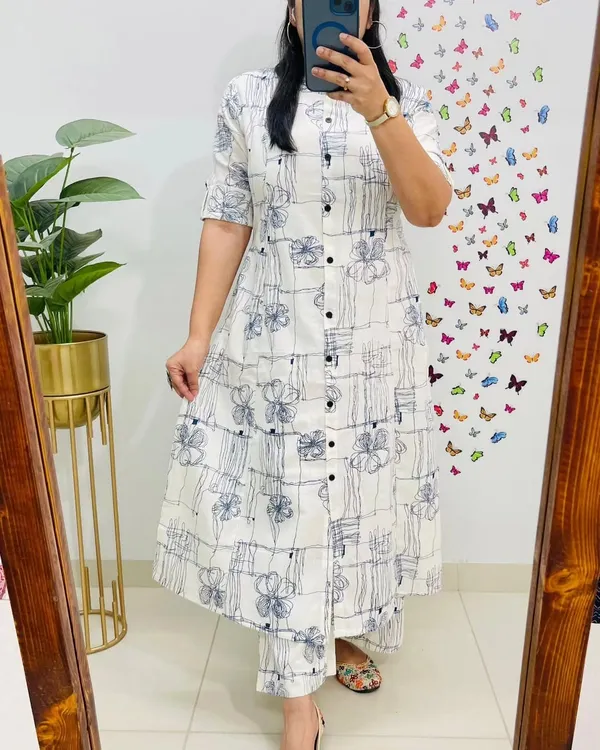 Blue_Sketch_Floral_Cotton_Kurti_Pant_Set