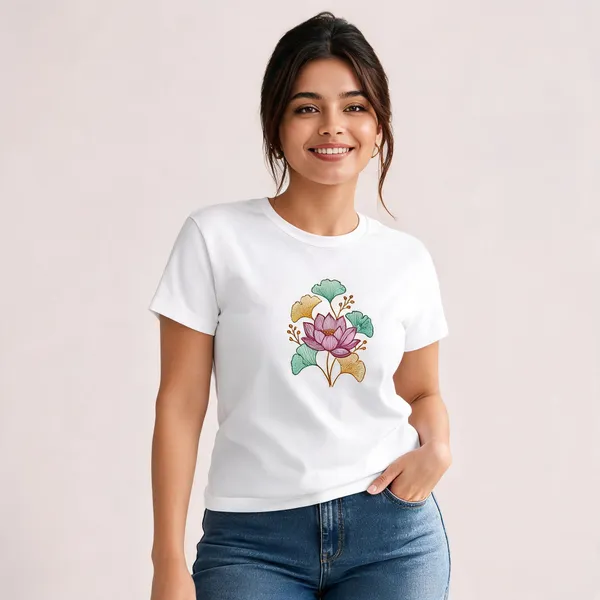 White_Cotton_Regular_Fit_Floral_Print_Embroidered_T-Shirt_For_Women