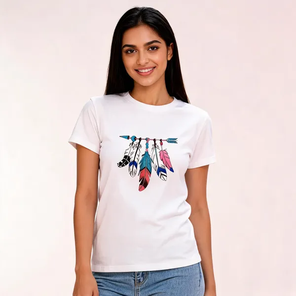 White_Cotton_Regular_Fit_Embroidered_Feather_Arrow_Embroidered_T-Shirt_For_Women