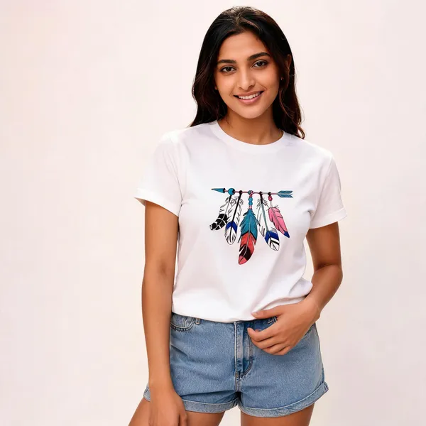 White_Cotton_Regular_Fit_Embroidered_Feather_Arrow_Embroidered_T-Shirt_For_Women