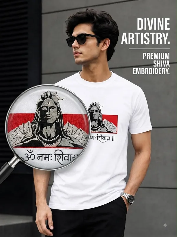 White_Cotton_Regular_Fit_Lord_Shiva_Graphic_Digital_Print_Embroidered_T-Shirt_For_Men