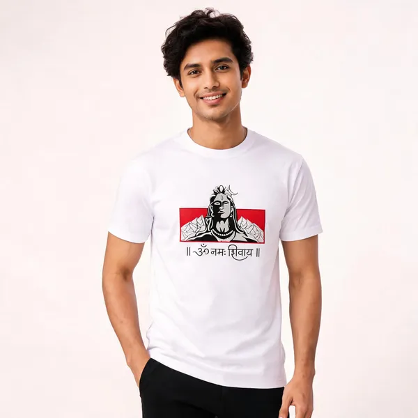 White_Cotton_Regular_Fit_Lord_Shiva_Graphic_Digital_Print_Embroidered_T-Shirt_For_Men
