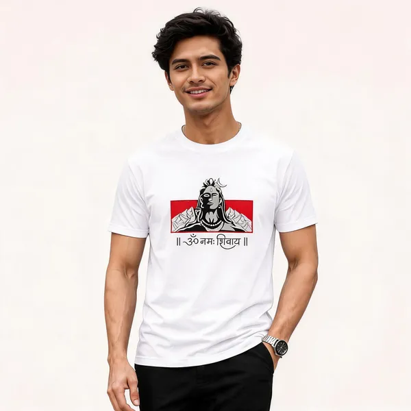 White_Cotton_Regular_Fit_Lord_Shiva_Graphic_Digital_Print_Embroidered_T-Shirt_For_Men