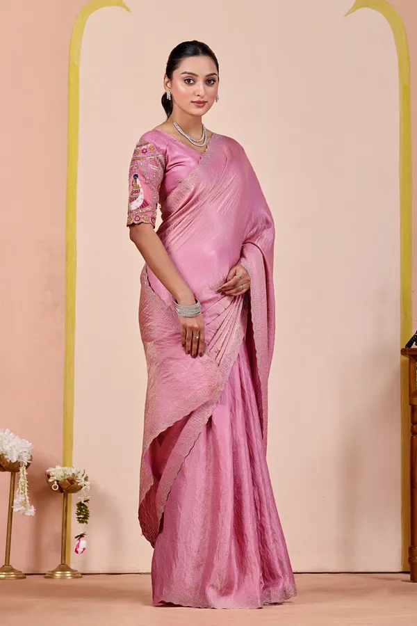 Pink_Textured_Saree_With_Embroidered_Blouse_For_Women