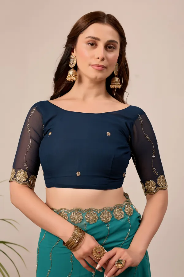 Teal_Georgette_Embellished_Saree_for_Women
