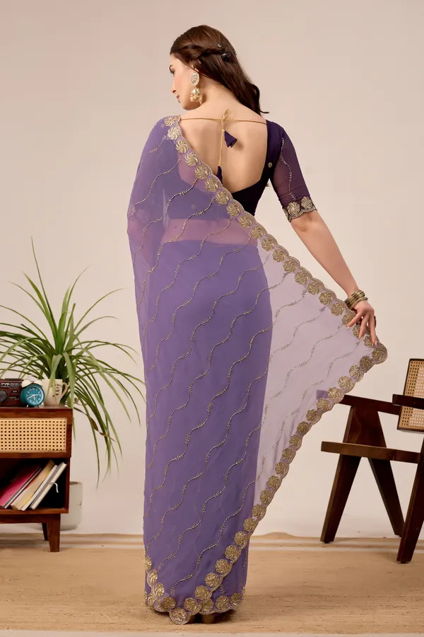 Purple_Georgette_Embroidered_Scallop_Border_Saree_For_Women