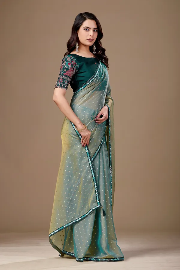 Green_Embellished_Saree_With_Blouse_For_Women