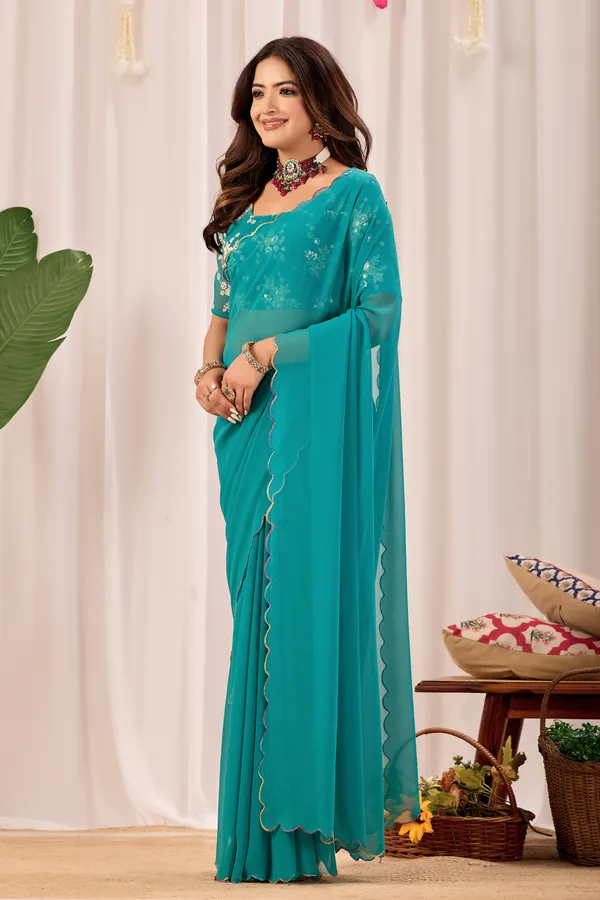 Teal_Embellished_Saree_For_Women