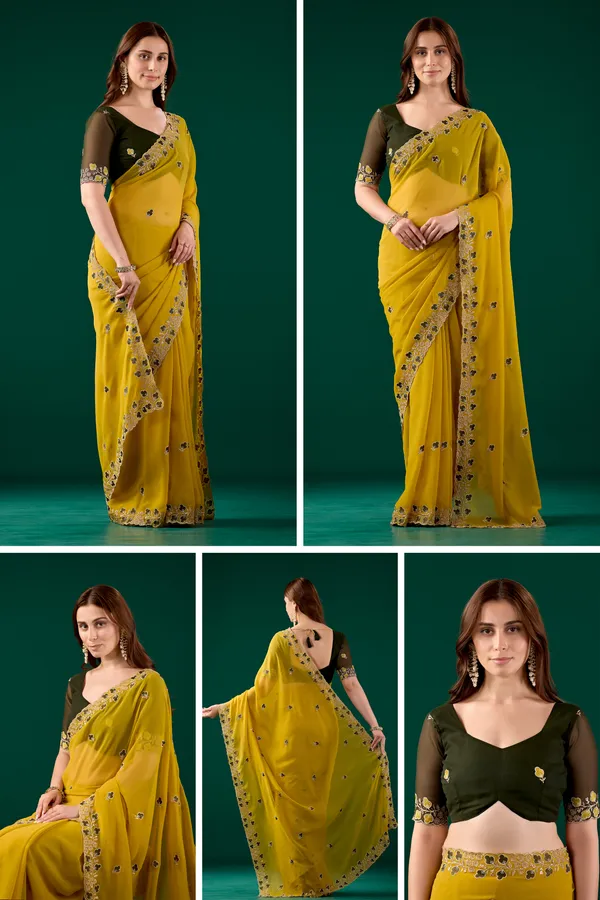 Yellow_Floral_Border_Saree_With_Blouse_For_Women