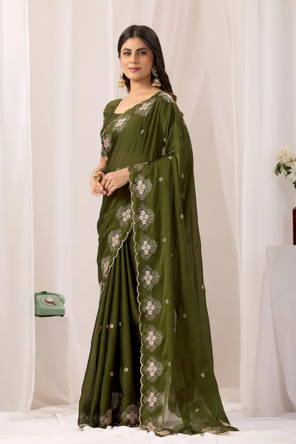Olive_Green_Embroidered_Saree_For_Women