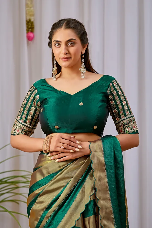 Green_Satin_Woven_Striped_Saree_For_Women