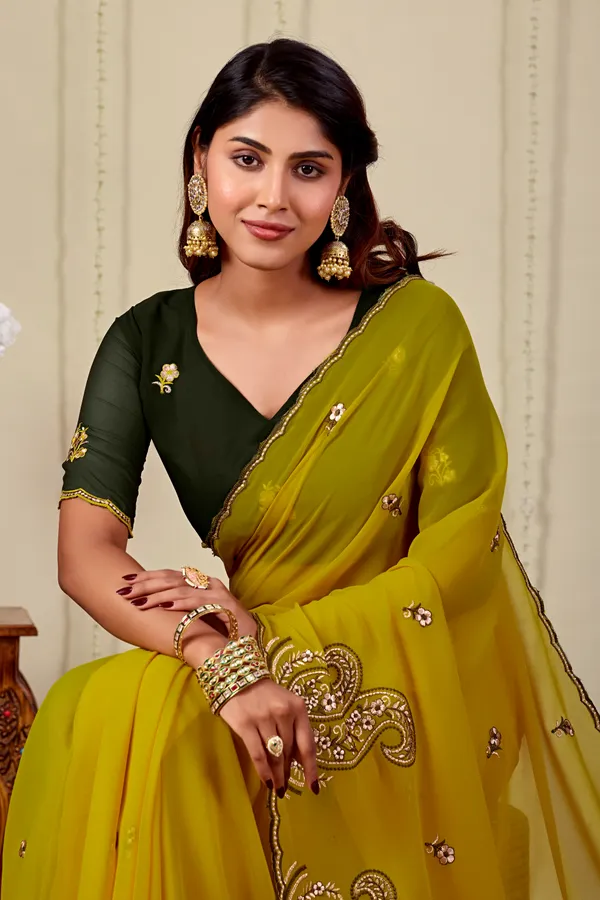 Mustard_Embroidered_Saree_With_Blouse_for_Women