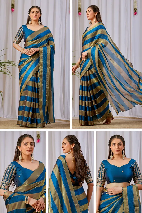 Blue_Gold_Striped_Saree_For_Women