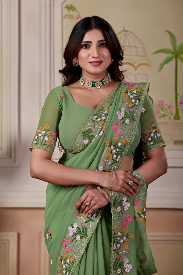 Green_Floral_Embroidered_Saree_For_Women