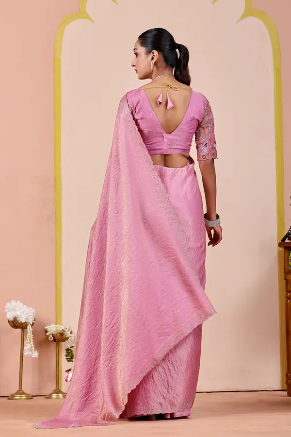 Pink_Textured_Saree_With_Embroidered_Blouse_For_Women
