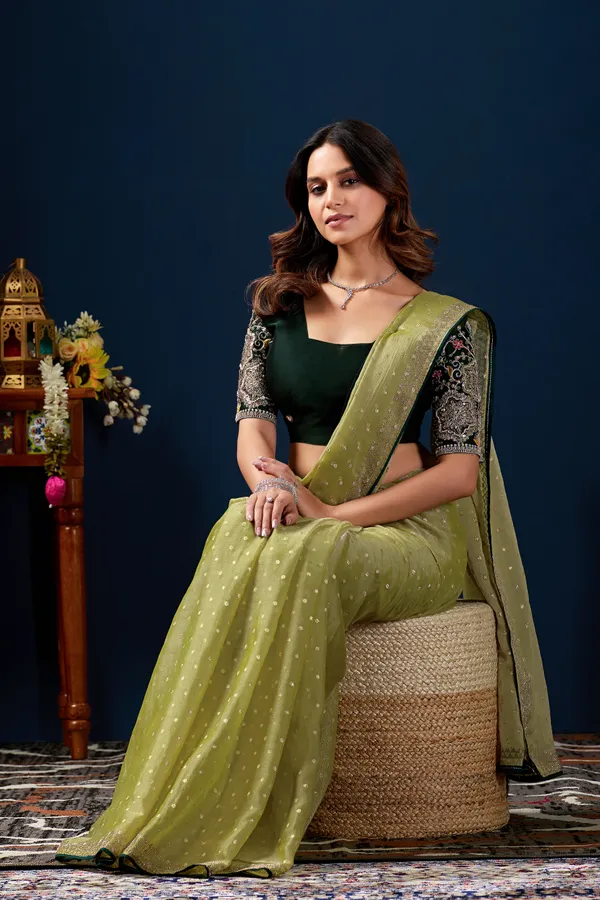 Olive_Green_Embroidered_Saree_For_Women