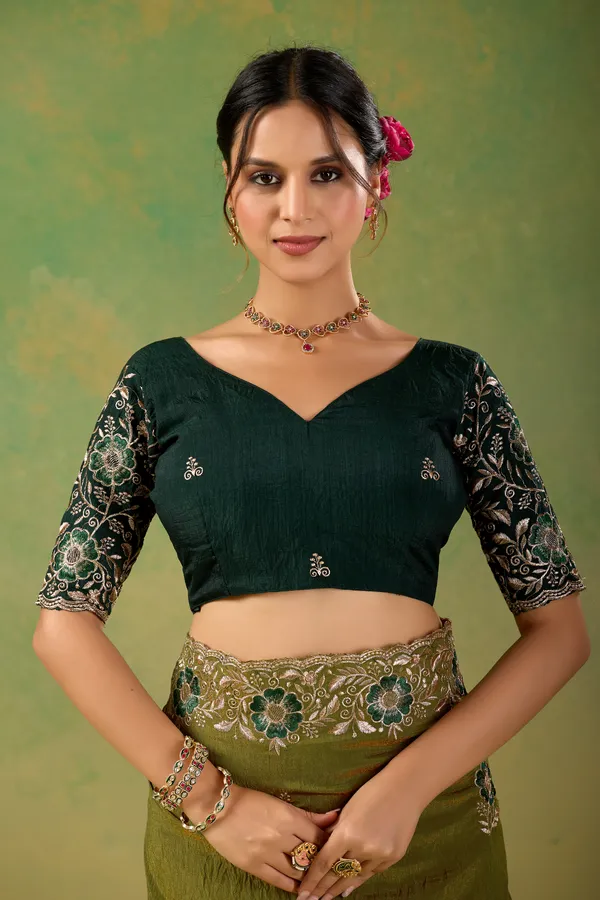 Olive_Green_Embroidered_Saree_For_Women