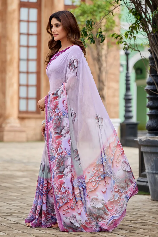 Lavender_Georgette_Floral_Printed_Saree_For_Women