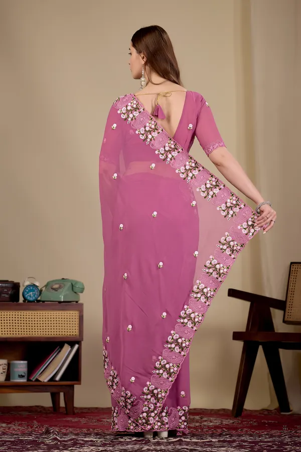 Pink_Floral_Embroidered_Saree_For_Women