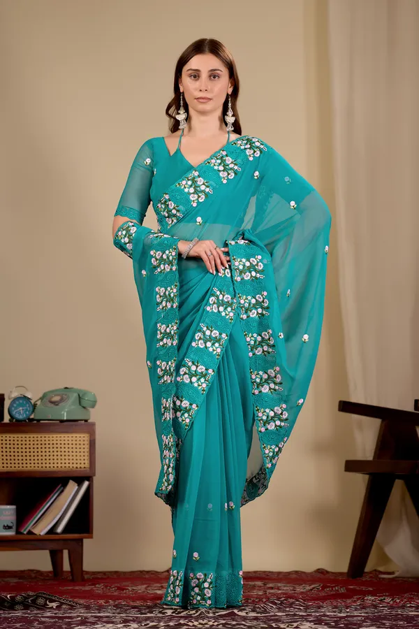 Teal_Georgette_Embroidered_Saree_for_Women