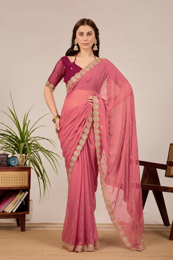 Pink_Georgette_Embellished_Saree_for_Women