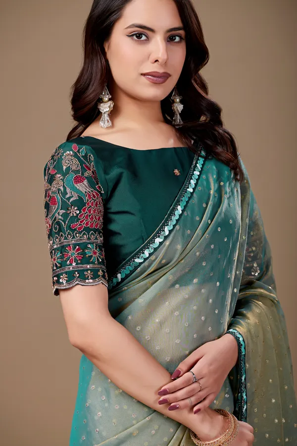 Green_Embellished_Saree_With_Blouse_For_Women