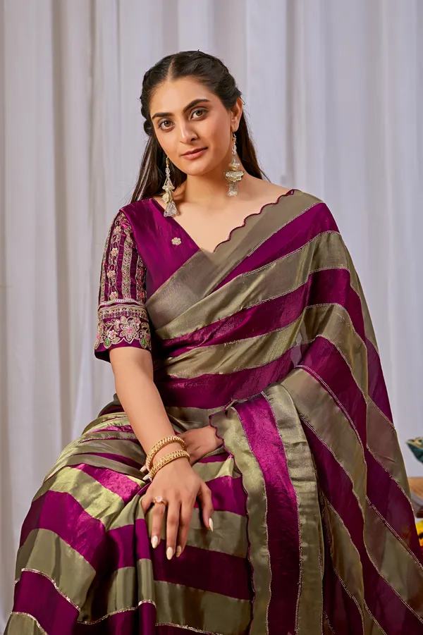 Maroon_Gold_Striped_Saree_For_Women