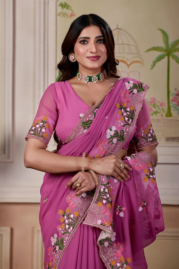 Pink_Georgette_Floral_Embroidered_Saree_For_Women