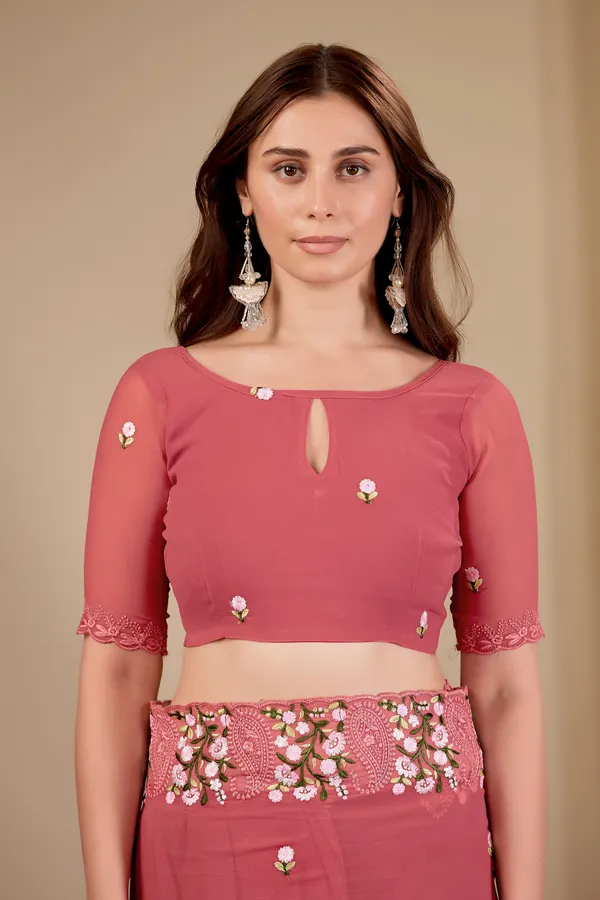 Pink_Georgette_Floral_Embellished_Saree_For_Women