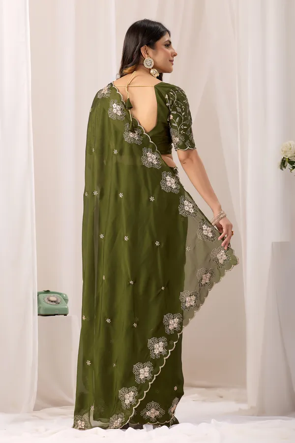 Olive_Green_Embroidered_Saree_For_Women