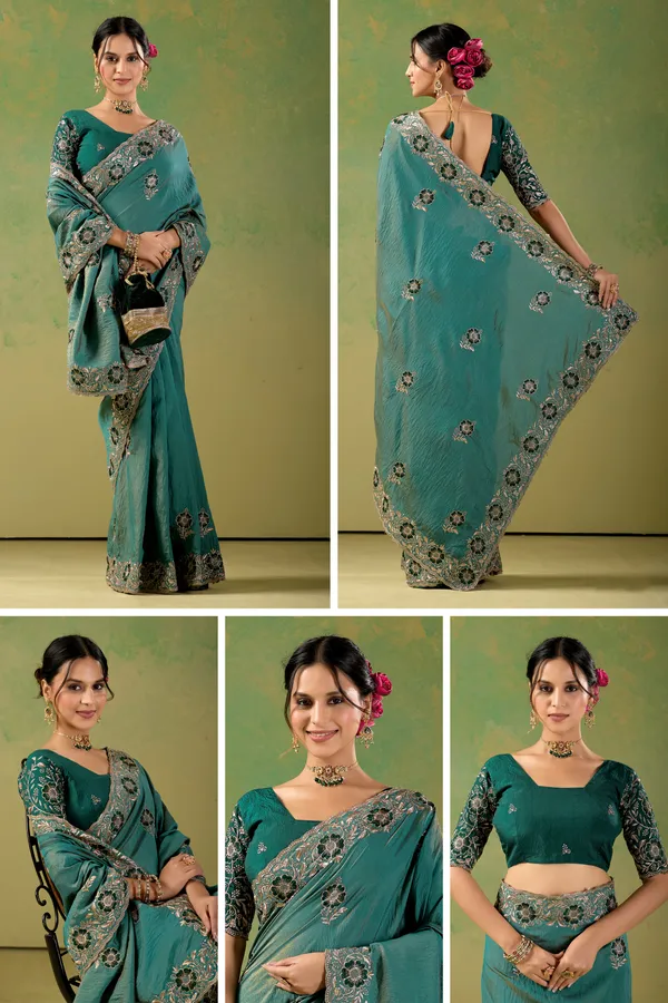 Teal_Embroidered_Saree_For_Women