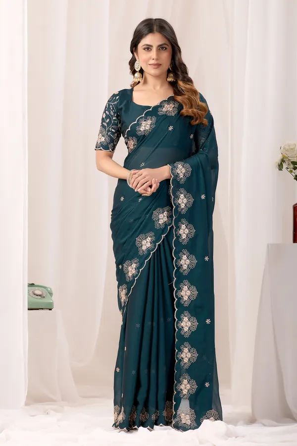 Teal_Georgette_Embroidered_Saree_for_Women