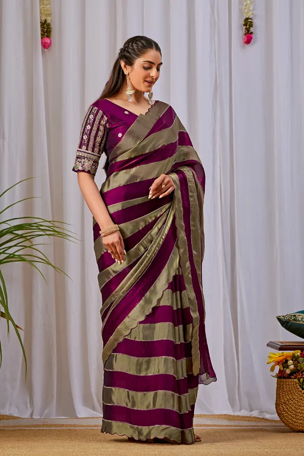 Maroon_Gold_Striped_Saree_For_Women