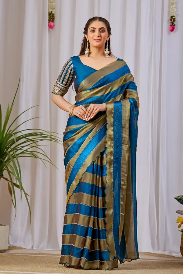 Blue_Gold_Striped_Saree_For_Women