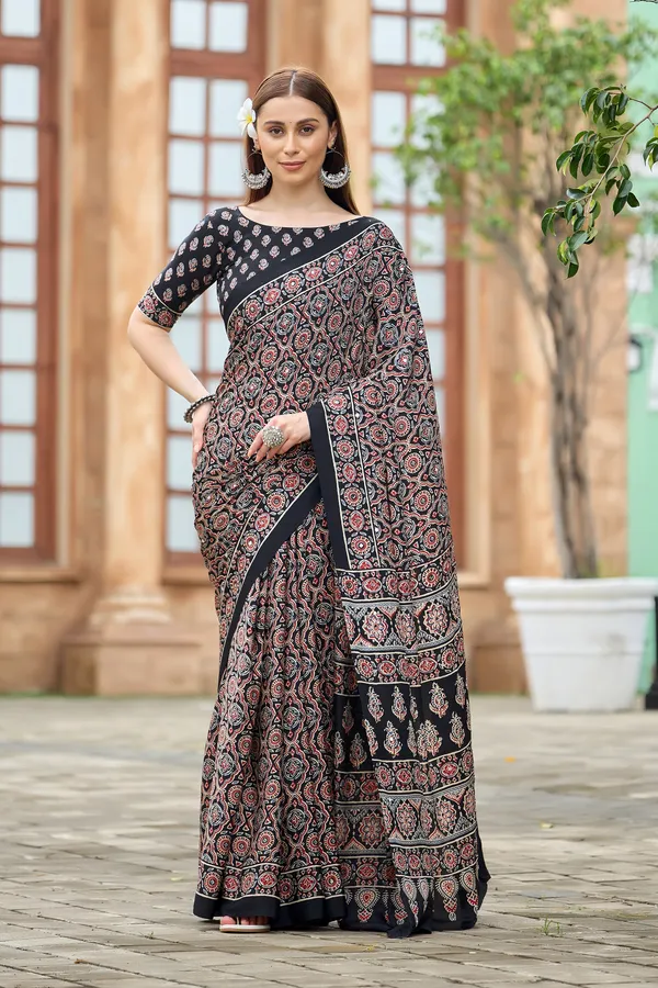 Black_Ajrak_Paisley_Printed_Saree_For_Women