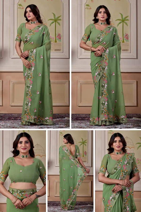 Green_Floral_Embroidered_Saree_For_Women