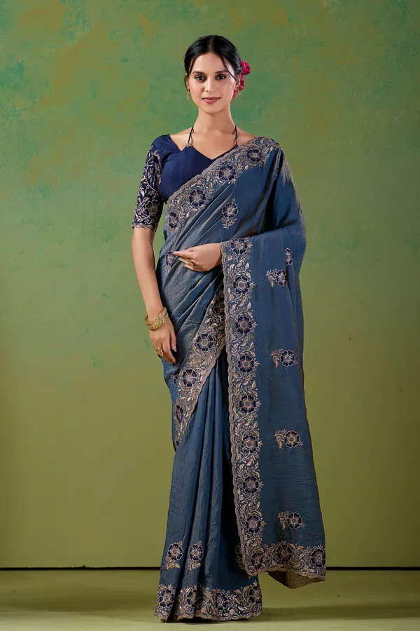 Blue_Embroidered_Saree_For_Women
